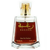 Rectangular parfumfles met gouden accenten van Lattafa Parfum Raghba