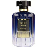 Azure Nuit Riffs Parfum Arabische Parfum fles met blauw en goud, zwarte dop
