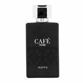 Zwarte Riffs Parfum Café Noir fles met zilveren dop en rijke aroma’s