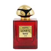 Riffs Parfum Love’s Way flesse rode parfumfles met goud en zwart deksel