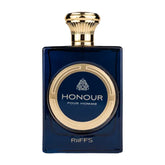 Dark blauw rechthoekig Riiffs Honour Edp fles met gouden dop en label