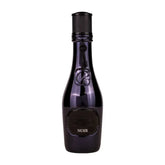 Dark paarse glazen parfumfles met zwarte textuurkap en PRIVE NOIRE label