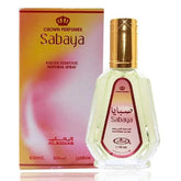 Sabaya parfumfles en doos van Al-Rehab Parfum Sabaya zichtbare