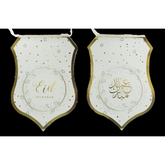 Witte en gouden Eid Mubarak banner met bloemmotieven, Slinger -Eid leafs