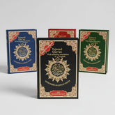 Vier Qur’an vertalingen met decoratieve covers van de Tajweed Koran met fonetische transliteratie