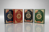 Vier Qur’an vertalingen met decoratieve covers van de Tajweed Koran met fonetische transliteratie