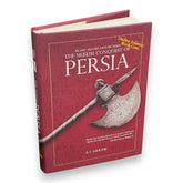 Rode hardcover boek the muslim conquest of persia met een sierlijke zilveren bijl op de omslag uit de islamic military history series