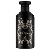 Zwarte fles met sierlijke witte patronen en tekst The Serpent