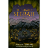 Boekomslag van The Simple Seerah met een avondlandschap en bergen, de story van de profeet