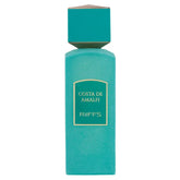 Turquoise parfumflesje met musk geur en gouden rand, Arabische parfum elegant design