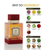 Perfume fles met rode dop en basis, gouden vloeistof, Velvet Amber Oud, amber oud geur