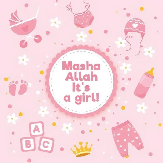 Wenskaart geboorte meisje -kleertjes - Islamboekhandel.nl