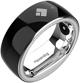 Zikr smart ring QB708 in zwart en zilver met een glanzende afwerking en groen indicatorlicht voor gebedstijden en tasbih