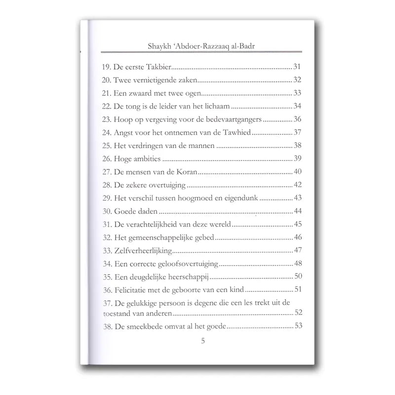 Vrome voorgangers 5-page booklet met genummerde secties en titels in het Nederlands