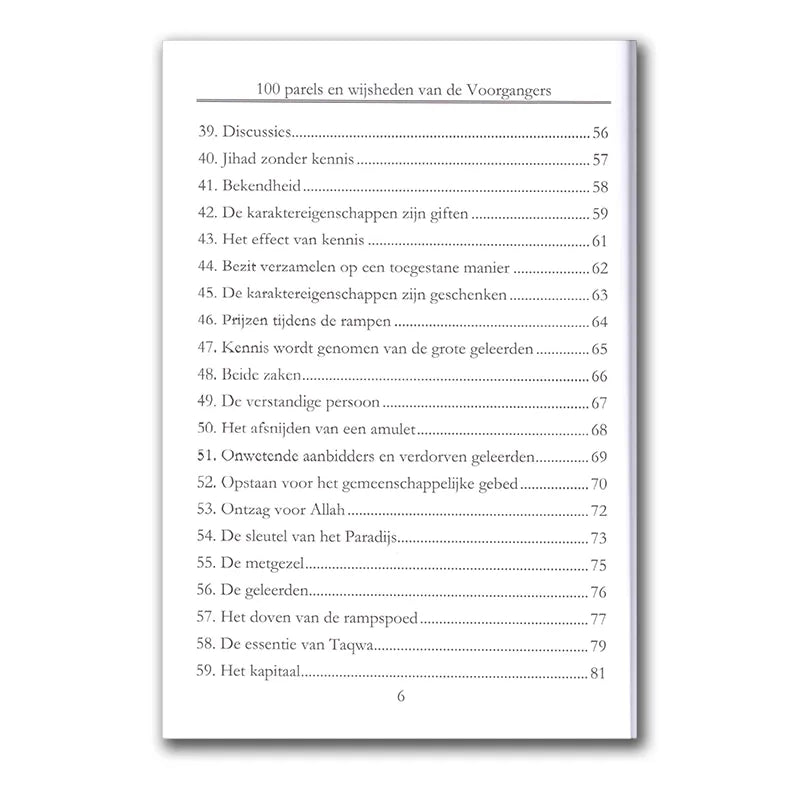 Hardcover van 100 Parels en Wijsheden van de Vrome Voorgangers met indexpagina