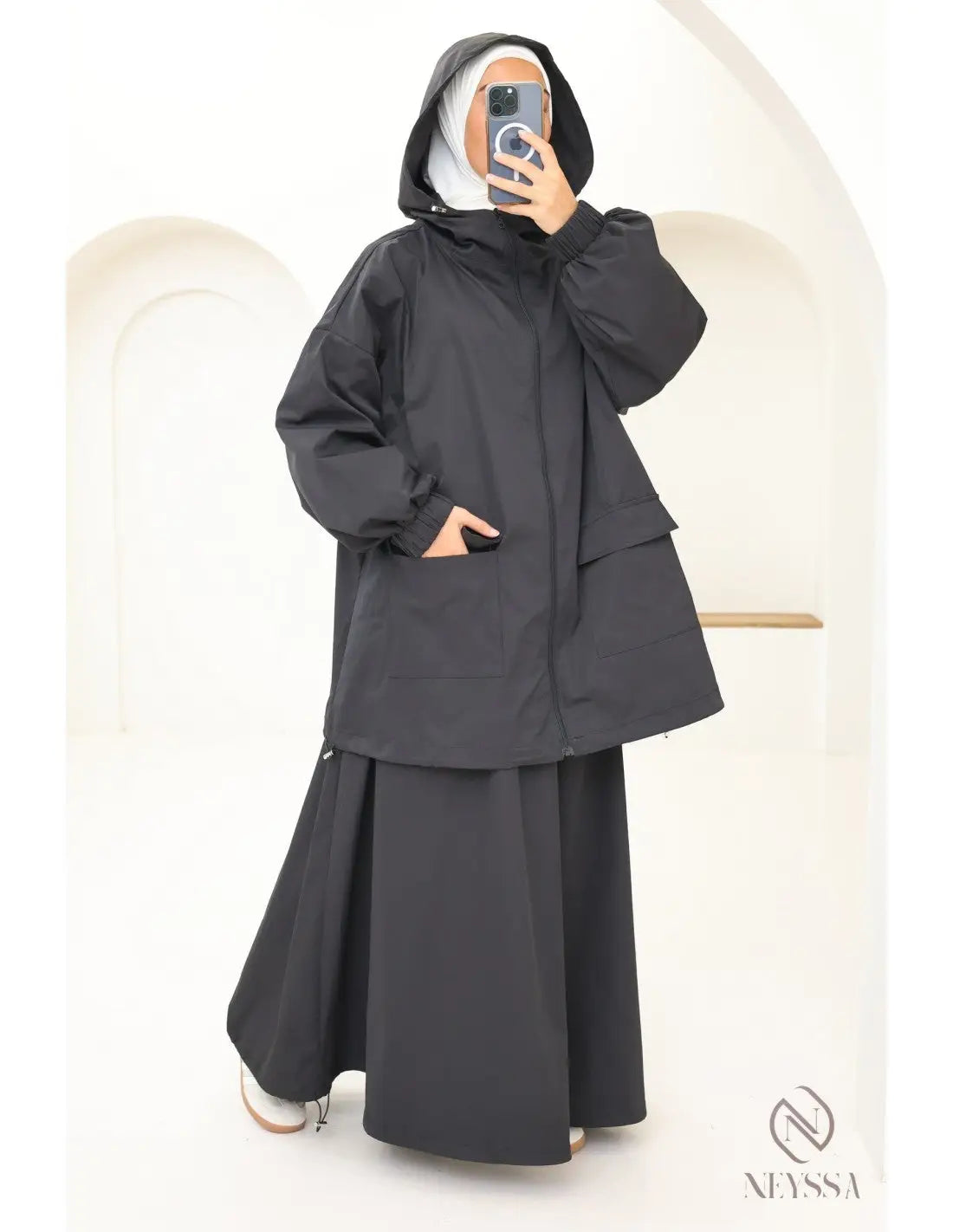🌧️ 2-delige set voor dames – Lange rok en Parka (Waterafstotend) - Islamboekhandel.nl