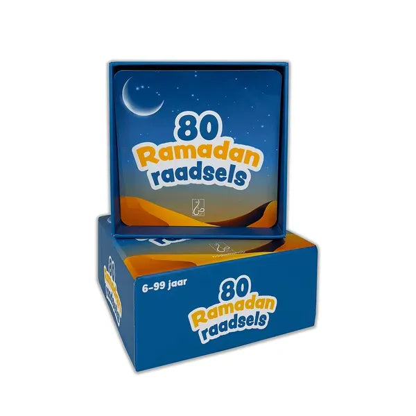 Boxed Ramadan riddle cards from the 80 Ramadan raadsel product