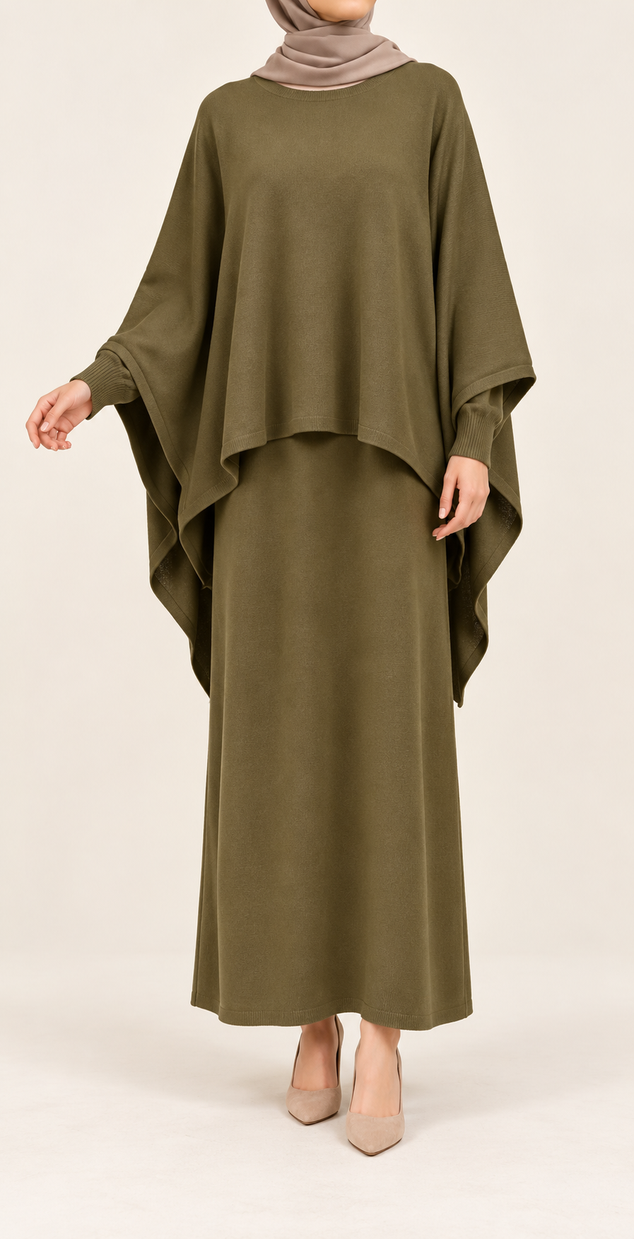 Winter drape dress in olijfgroen van Libasi