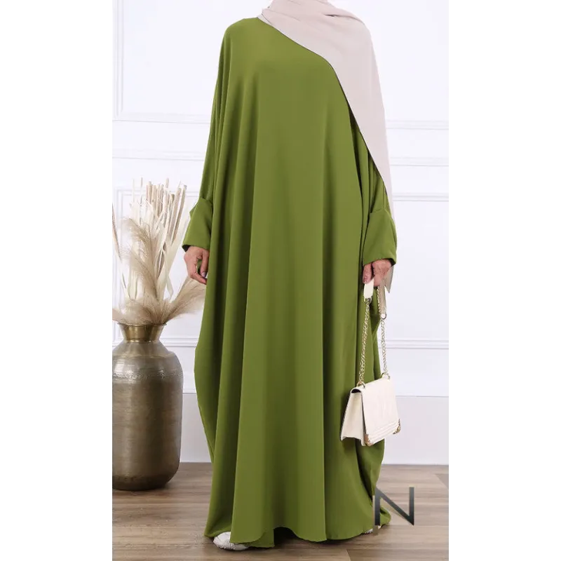 Olivegroene abaya Butterfly Medina met vloeiend design en zakdetail
