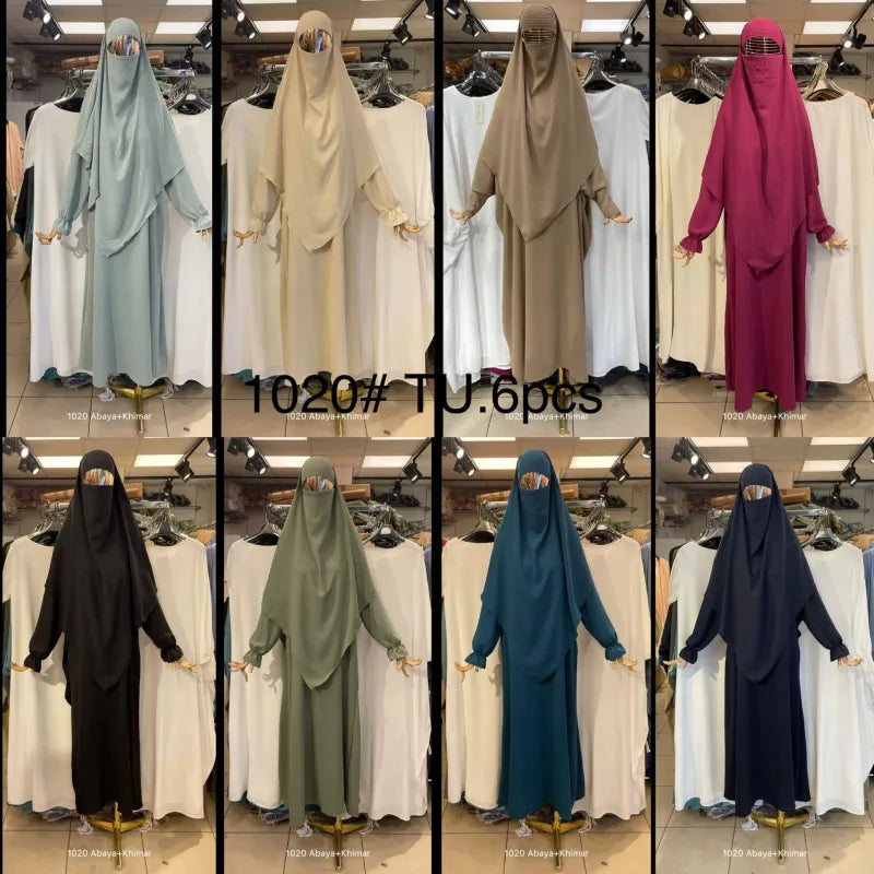 Khimar Set Salima met abayas en hijabs in mintgroen, beige, bruin, roze, zwart, olijf, teal en marine