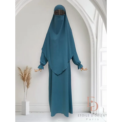 Tealkleurige burqa met volledige gezichtsbedekking uit Khimar Set Salima, perfecte outfit