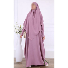 Dusty rose abaya met ronde hals en khimar van aangenaam materiaal vlinderabaya