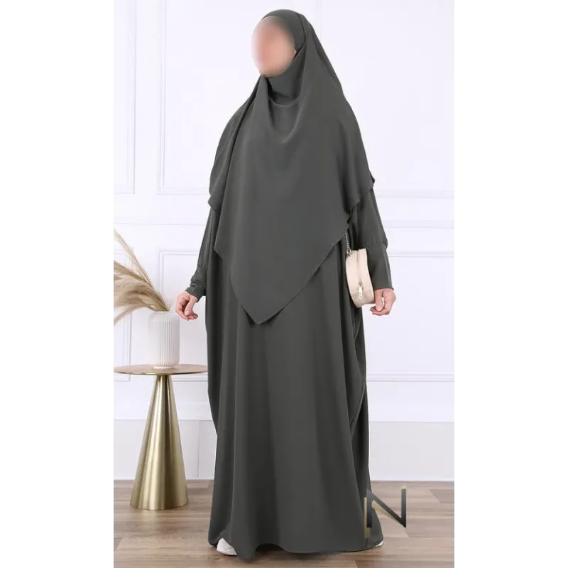 Donkergrijze abaya met khimar, gemaakt van aangenaam materiaal vlinderabaya