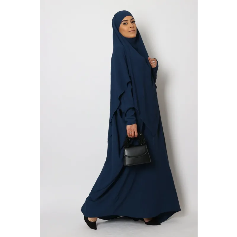 Navy blauwe abaya en khimarset Butterfly met ronde hals, gemaakt van aangenaam materiaal