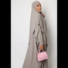 Elegante vlinderabaya khimarset butterfly in beige met ruffles en pink tas