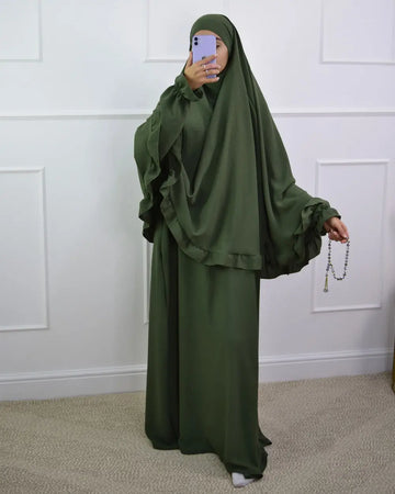 Abaya en Khimarset Ruffle - Islamboekhandel.nl