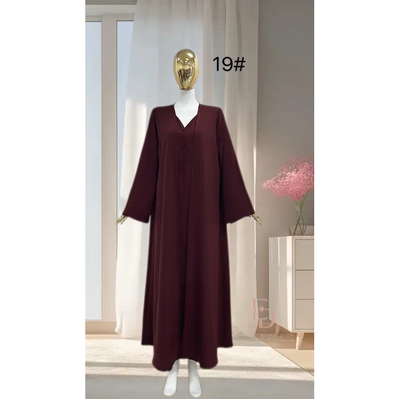 Marokkaanse abaya Marrakech in bordeauxrood met V-hals, klokmouwen en zakken