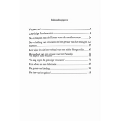 The table of contents page of the dutch book adviezen aan de muslimvrouw with black text on white paper