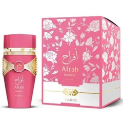 Roze afrah bonbon edp parfumfles met gouden accenten en decoratieve strik voor damesgeurgebruik
