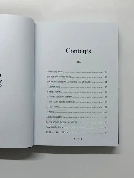 Een minimalistisch wit boek aisha ra moeder van de gelovigen met een elegante inhoudsopgave in zwarte tekst