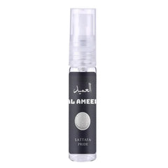 Zilveren spuitfles Al Ameed Silver met Lattafa Parfum en Arabische tekst