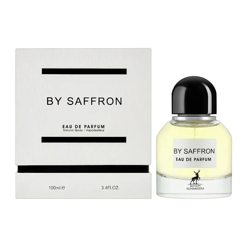 Minimalistische zwarte en witte verpakking van Al Hambra Parfum By Saffron