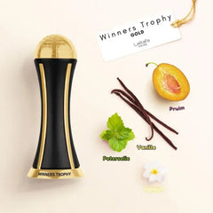 Zwarte en gouden Al Khas Winners Trophy Gold parfumfles van Lattafa Parfum