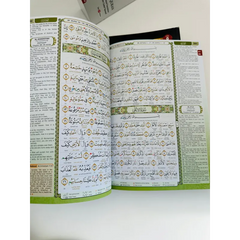Open Quran met groene rand, Arabisch en Engelse vertaling, Kareem Maqdis B5 formaat