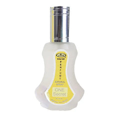 Frosted glass parfum One Secret bottle with silver cap, elegant and sophisticated