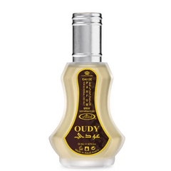 Al-Rehab Parfum Oudy fles met zilveren dop, ideale geur voor elke gelegenheid