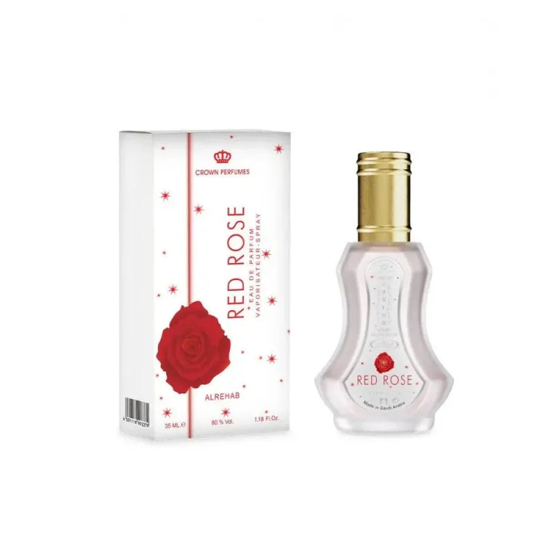 Al-Rehab Parfum Red Rose met een rode roos en luxe verpakking