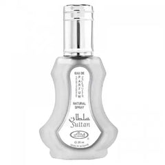 Zilveren en witte parfumfles van Al-Rehab Parfum Sultan, Arabische parfum