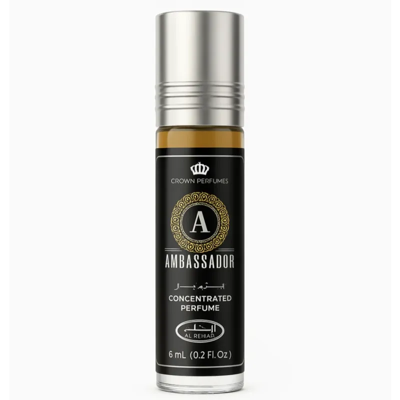 Ambassador parfumolie in roll-on fles met Franse leren geur van Al-Rehab Parfumolie