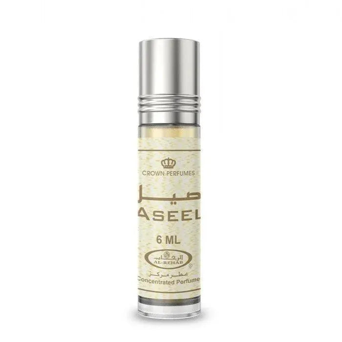 Zilveren glazen parfumfles van 6ml met Aseel parfumolie van Crown Perfumes