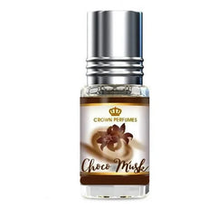 Choco Musk parfumolie van Crown Perfumes in een elegante fles met zilveren dop