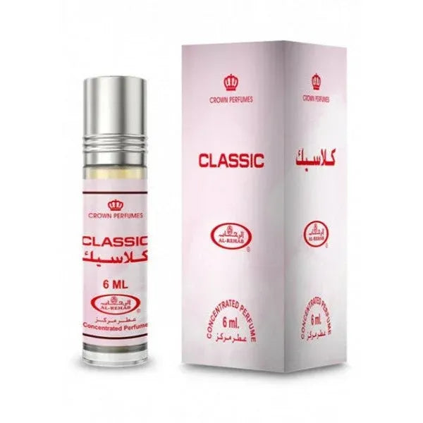 Al-Rehab Parfumolie Classic in bloemige parfum verpakking met Arabisch en Engels label