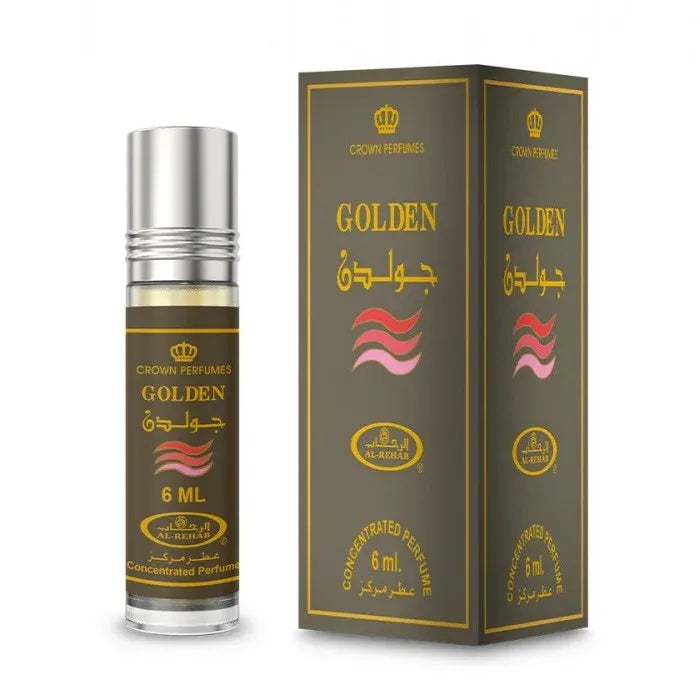 Al-Rehab Parfumolie Golden in een bloemige parfum verpakking met gouden branding