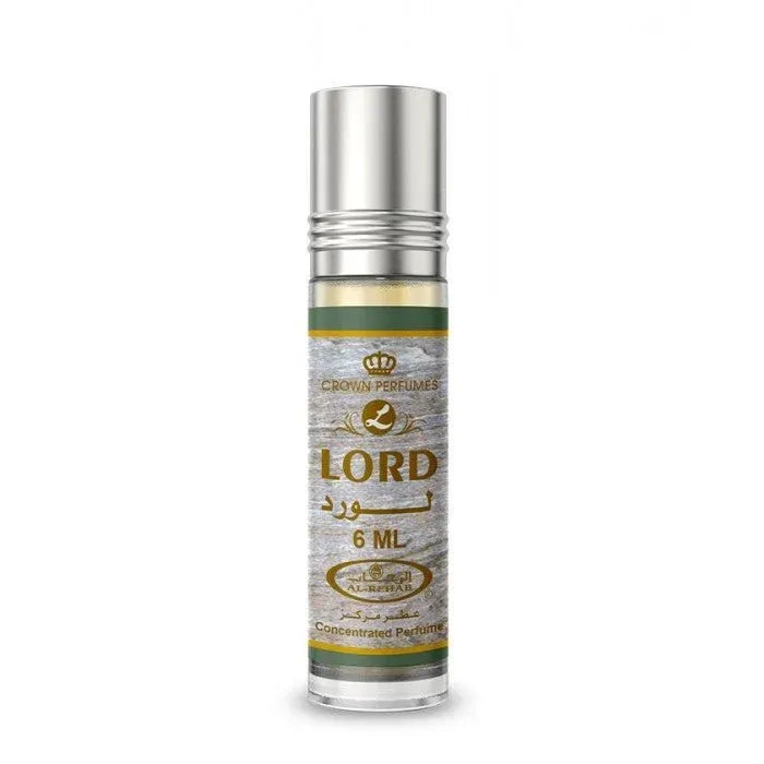 Zilveren roll-on parfumfles met het label LORD van Al-Rehab Parfumolie Lord