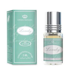 Mintgroene parfumdoos en fles van Al-Rehab Parfumolie Lovely, bloemige parfum