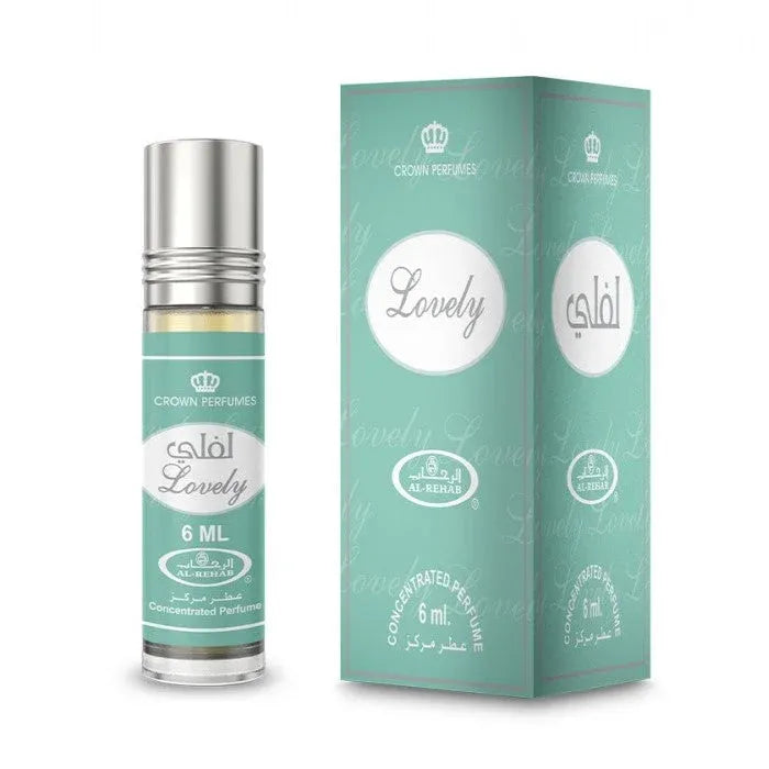 Mintgroene verpakking van Al-Rehab Parfumolie Lovely, een bloemige parfum